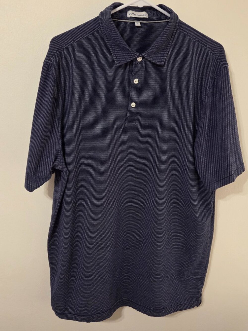 Peter Millar XL Blue White Striped Pima Cotton Silk Polo
